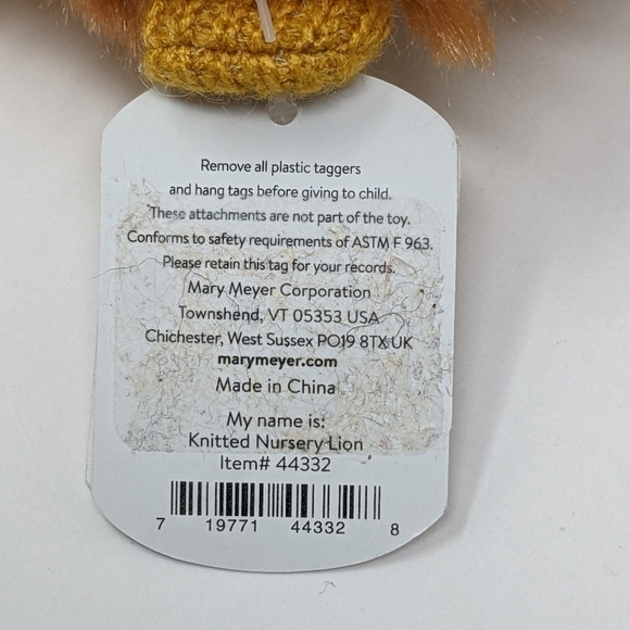 MARY Meyer Baby Lion Plush Knitted Nursery Rattle 7" - Picture 7 of 7